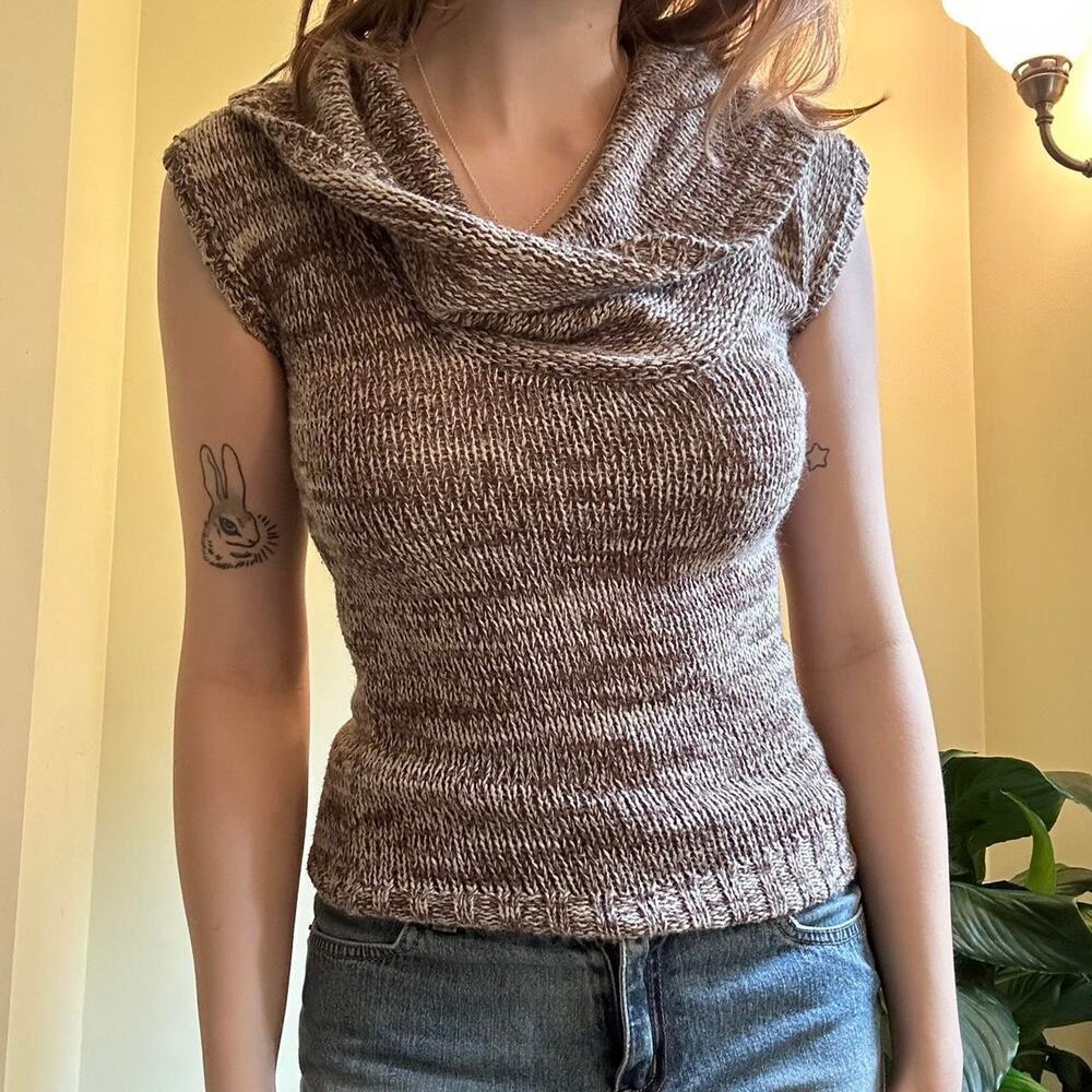 BONGO Y2k brown and beige cowl neck sweater top size small